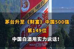 茅台升至《财富》中国500强第149位，彰显中国白酒行业实力