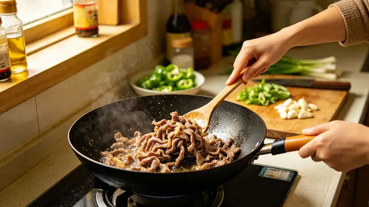 西兰花炒肉片,脆嫩下饭的关键三步