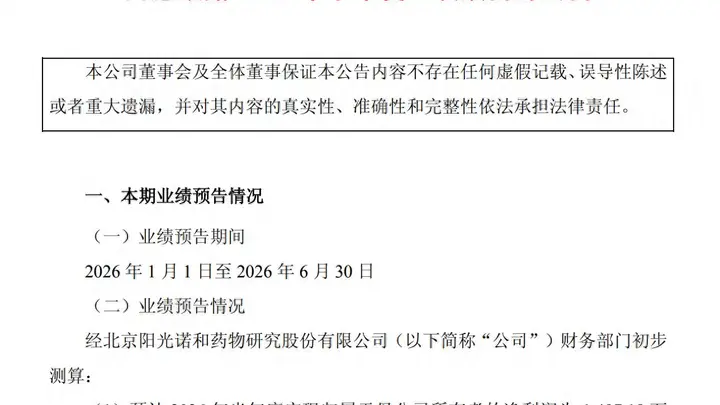 传统CRO业务承压叠加BD收益缺位 阳光诺和预计上半年业绩大幅转亏