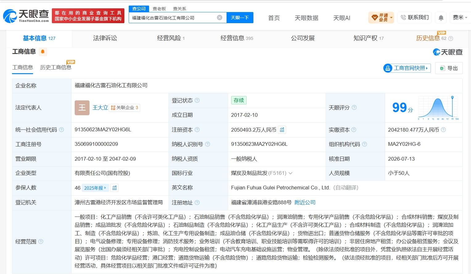 福化集团旗下古雷石油化工公司增资至205亿元