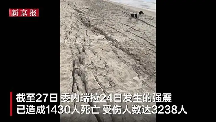 委内瑞拉地震时海滩裂开画面曝光：沙滩液化流动，地表多处撕裂