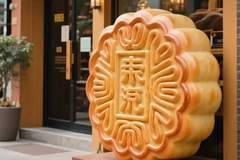 大型仿真月饼雕塑 以放大化的艺术形态把这份藏在日常美食里的情感具象化