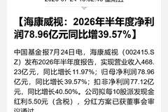 海康威视改革成效持续释放 2026上半年归母净利增速近十年最佳