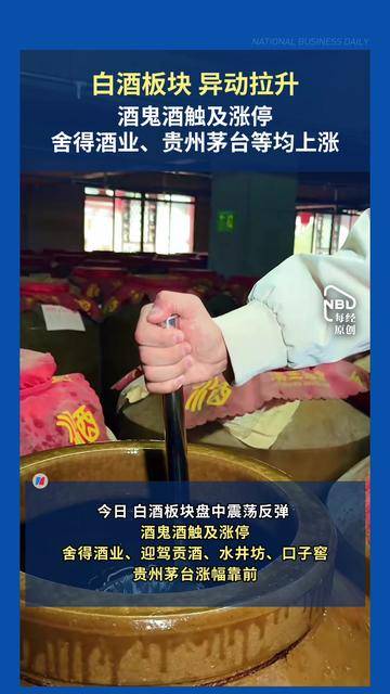 白酒板块 异动拉升 酒鬼酒触及涨停，舍得酒业、贵州茅台等均上涨