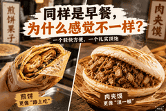 同样是早餐,为什么煎饼更像“路上吃”,肉夹馍更像“顶一顿”?