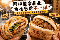同样都能拿边走边吃，为什么手抓饼更解馋，肉夹馍更顶饱？
