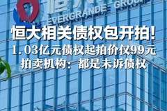 恒大相关债权包开拍！最低9.9元 1.03亿元债权起拍价仅99元 拍卖机构：都是未诉债权 普通人可拍，拍成有可能要回钱