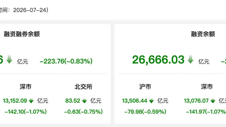 7月24日两融余额收窄 石油石化板块与东山精密获大额融资净买入成市场亮点