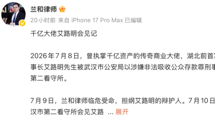 湖北前首富艾路明涉非吸罪被刑拘 曾掌控千亿当代系资产引关注
