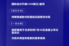 7月27日国际核心动态汇总：金价突破4100美元/盎司，美联储议息结果本周揭晓